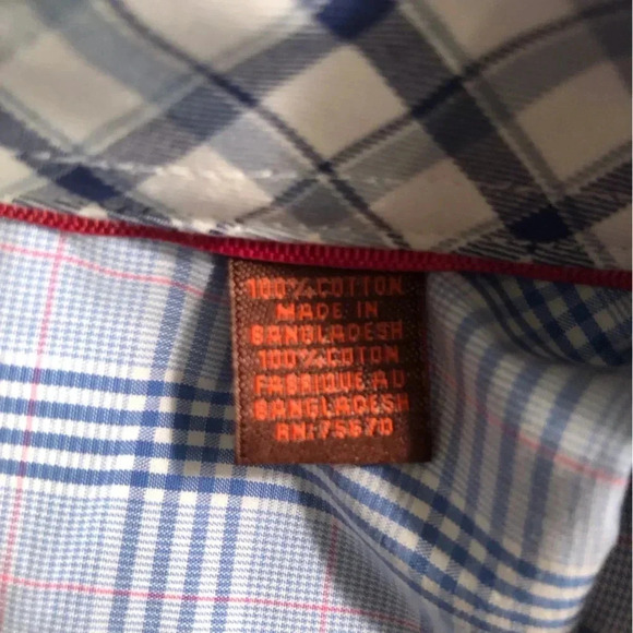 James Tattersall Mens XL 17/17.5 Blue White Pink Check Print Button up Shirt L/S - Picture 5 of 5
